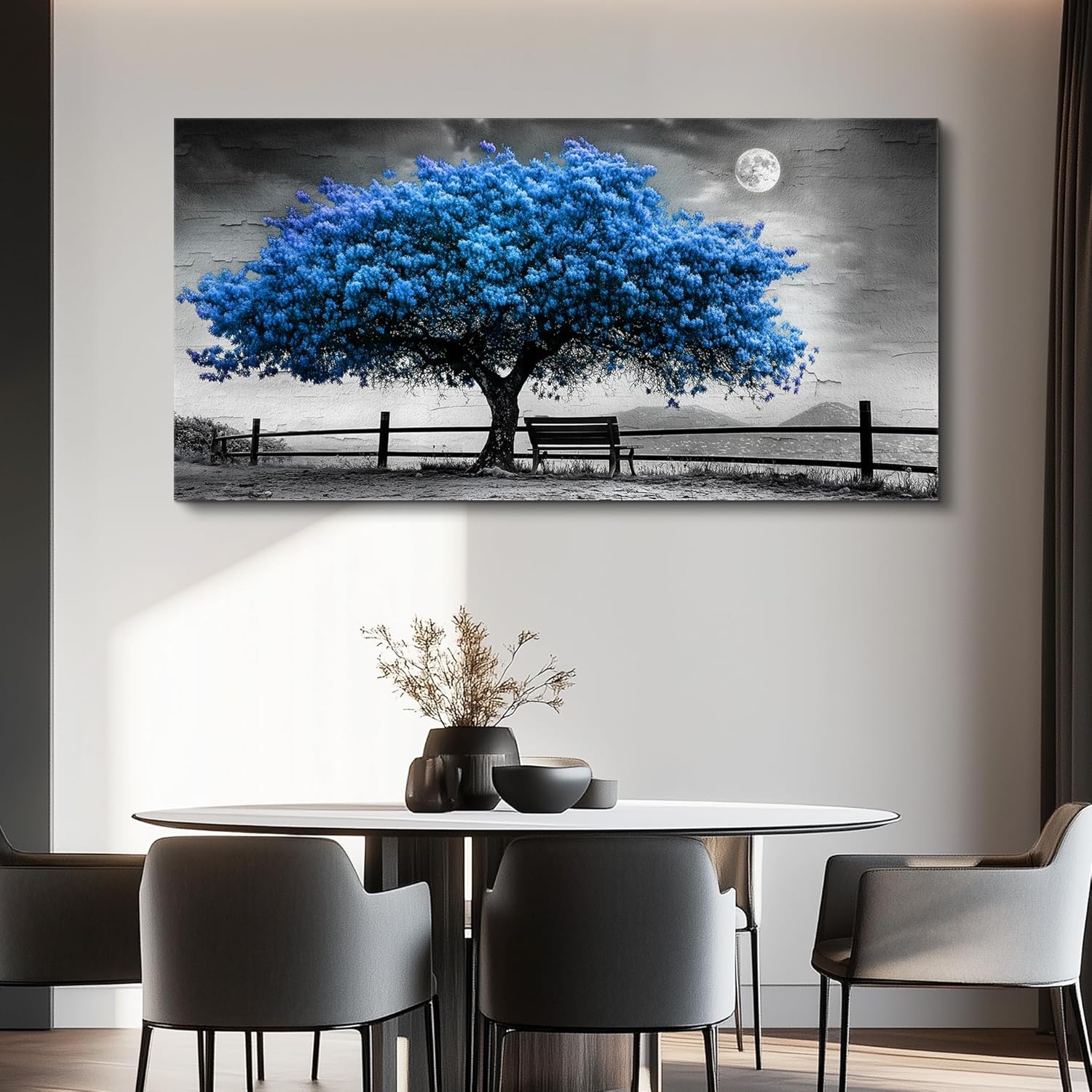 FUHAIHUA Canvas Wall Art For Living Room Wall Decor For Bedroom Office Wall Decoration Black And White Landscape Painting Blue Tree Pictures Artwork Room Aesthetic Home Decor 20x40 In - Image 5