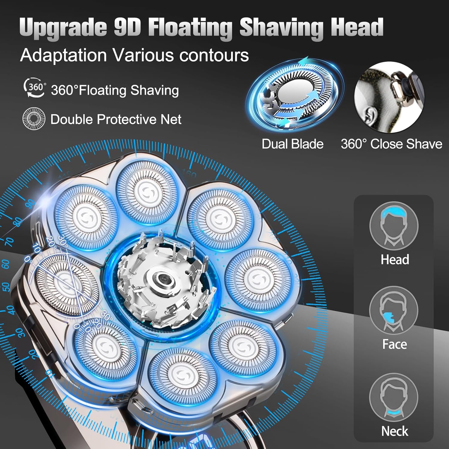 9D Electric Head Shaver for Bald Men, Upgraded 5-in-1 Head Shaver for Bald Men, Waterproof Wet/Dry Grooming Kit Electric Shaver for Men, Cordless Rechargeable Bald Head Razor for Home&Travel - Image 2