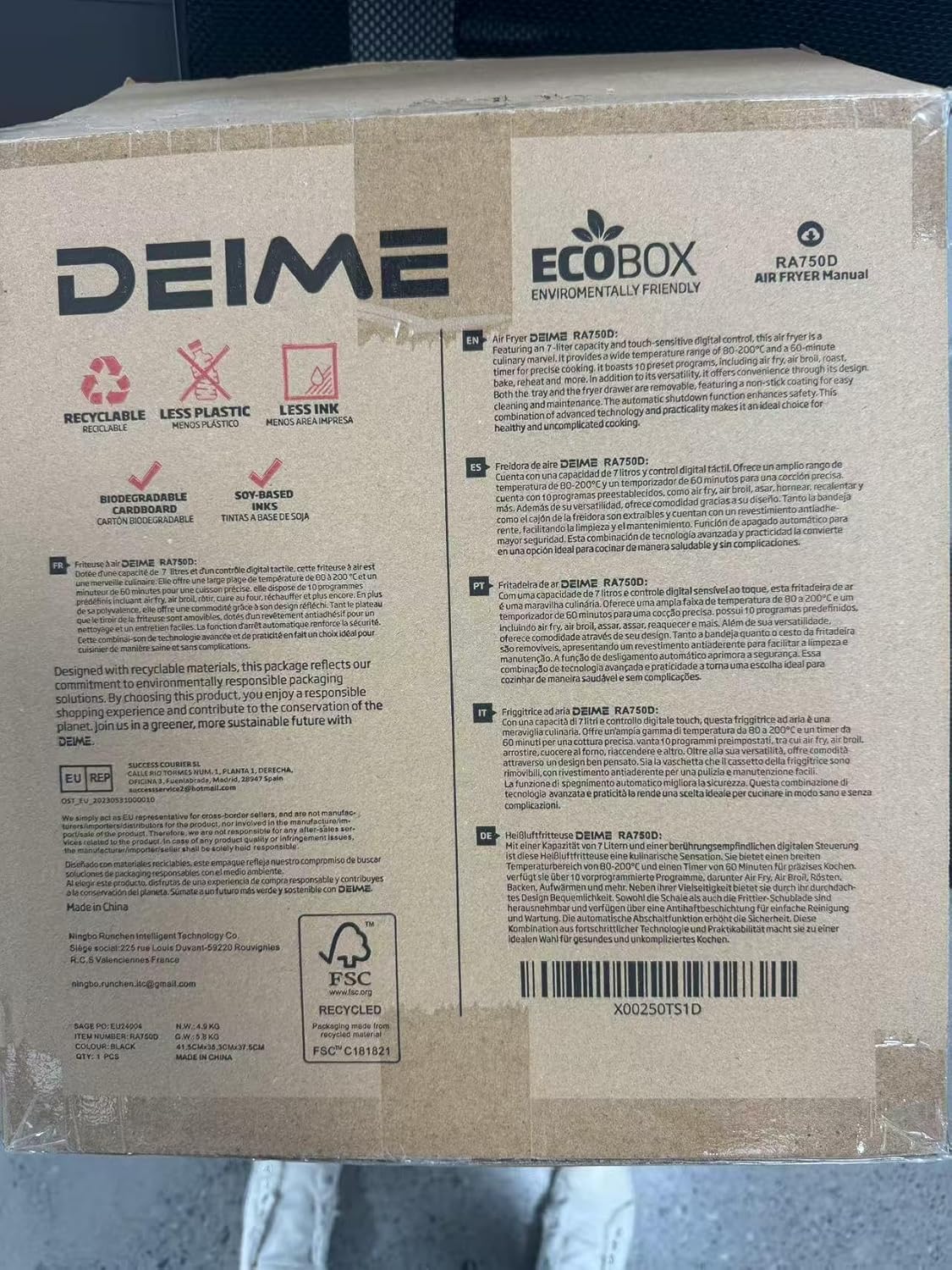 DEIME Air Fryer 7.2 QT 1700W Oilless Oven Healthy Cooker Air Fryers Large Capacity with 8 Presets, LCD Touch Screen, Customerizable Cooking, Non-Stick Basket (Black) - Image 4