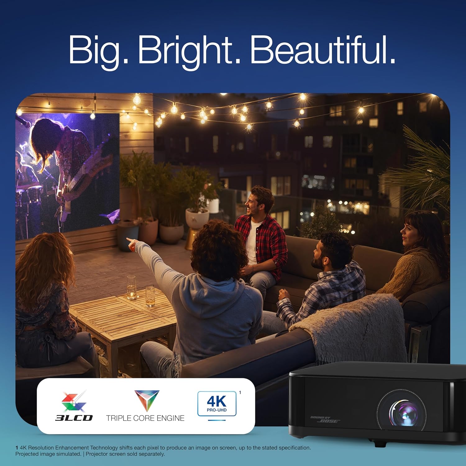 Epson Lifestudio Pop Plus 4K PRO-UHD Personal Lifestyle Projector, 700 Lumens of Color and White Brightness, Sound by Bose, Google TV, 3-Chip 3LCD Triple Core Engine, Projection Studio App — Black - Image 2