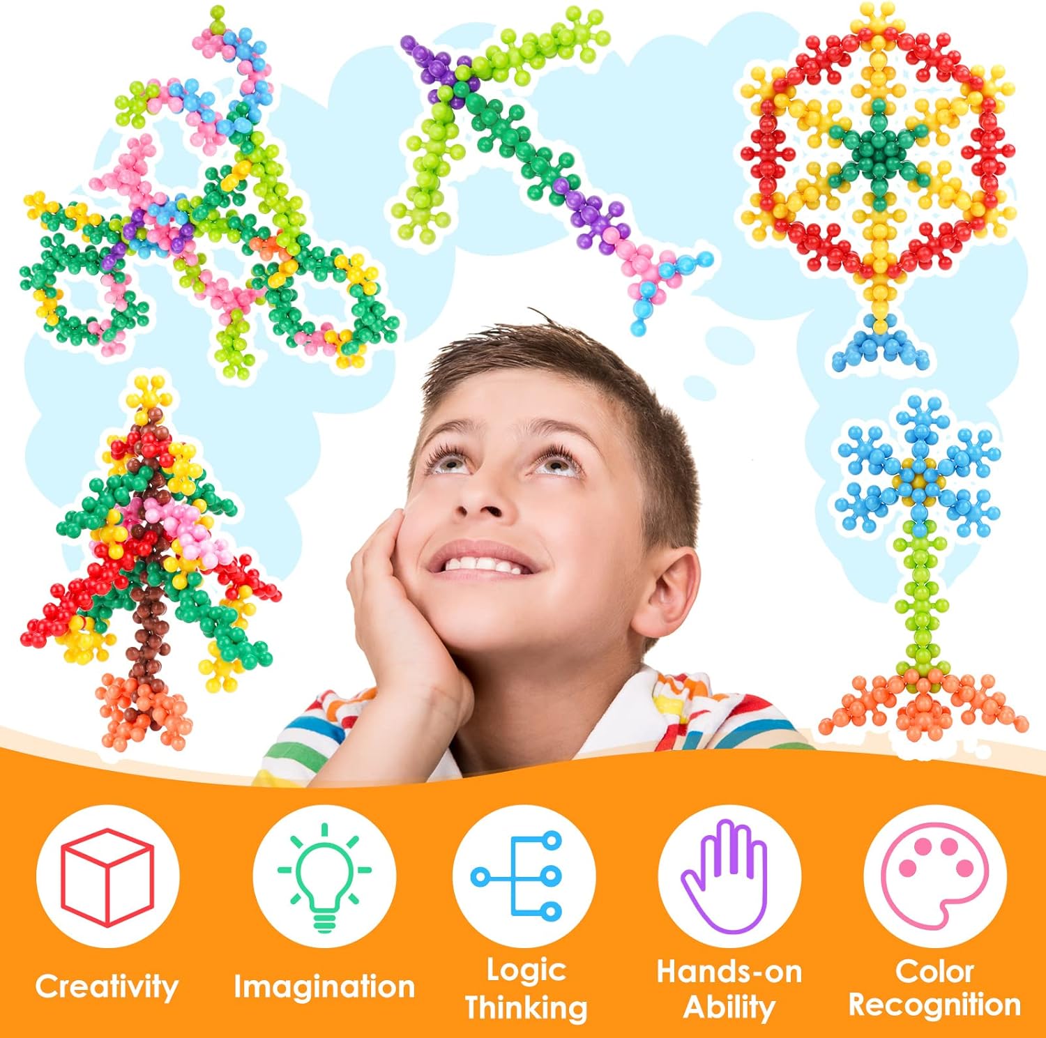 Snowflake Interlocking Building Block Educational Toy 300PCS for Kids Ages 3+, Multi-Color Solid Plastic Early Learning Creativity STEM Toy with Carrying Case Safe Material - Image 4