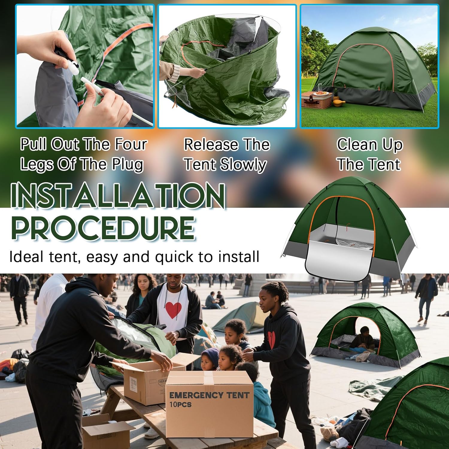 5 Set 2 Person Camping Tent for Homeless Bulk Includ 5 Pack Lightweight Tent and 5 Pack Sleeping Bag Waterproof Windproof Setup Pop up with Rain Cover Carrying Bag for Homeless Hiking - Image 5