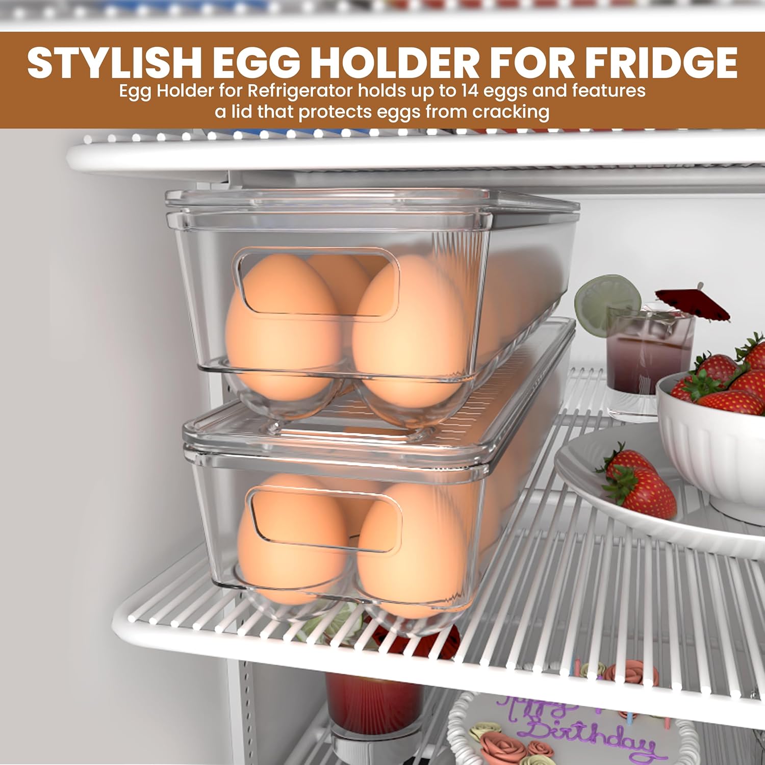Utopia Home Egg Container With Lid and Handle for Refrigerator Organization- Pack of 2 - Clear Stackable Egg Holder for Kitchen or Pantry Organizers and Storage - Image 5