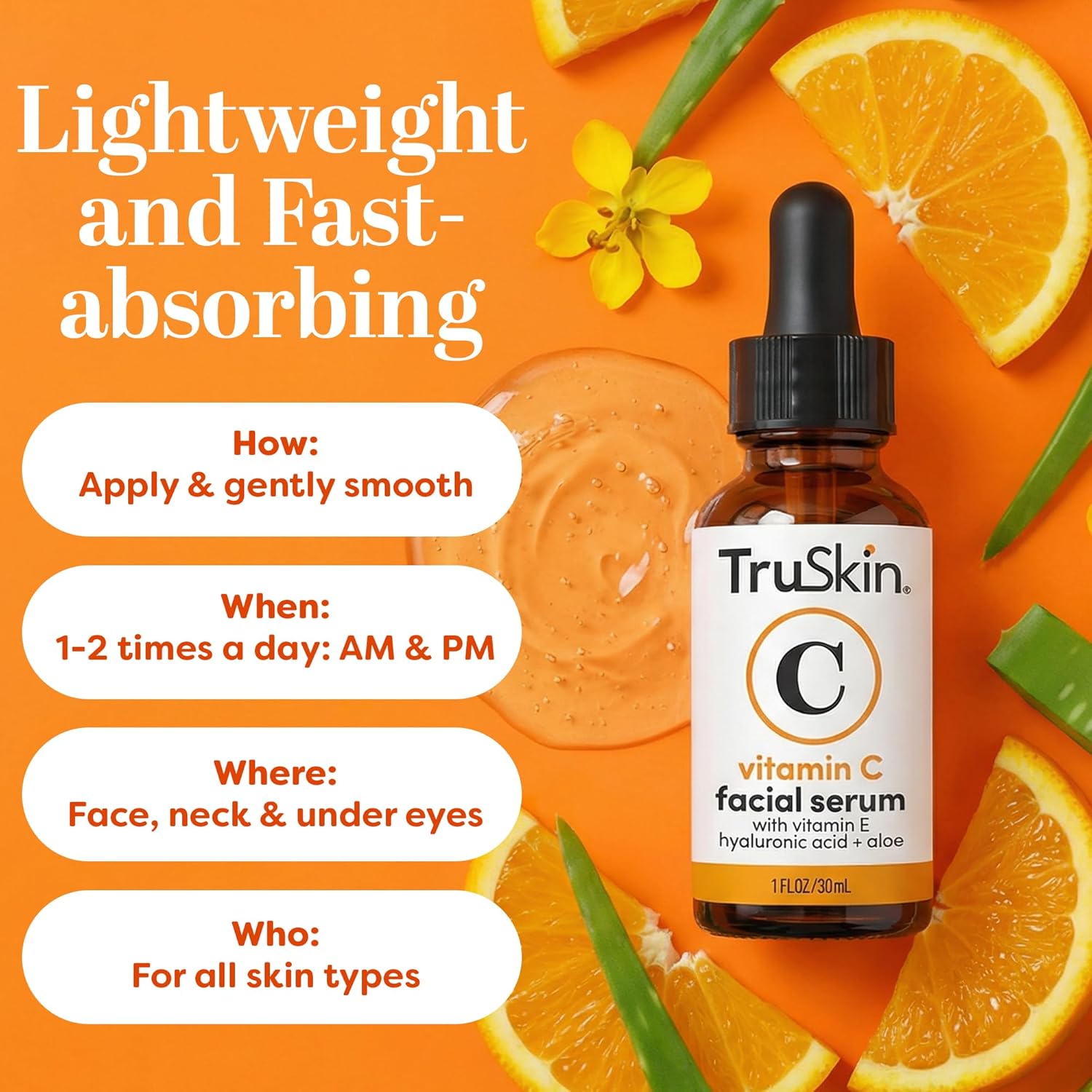 TruSkin Vitamin C Serum for Face – Anti Aging Face Serum with Hyaluronic Acid & Vitamin E – Brightening Formula for Improving Appearance of Dark Spots, Fine Lines & Wrinkles – All Skin Types, 1 fl oz - Image 5