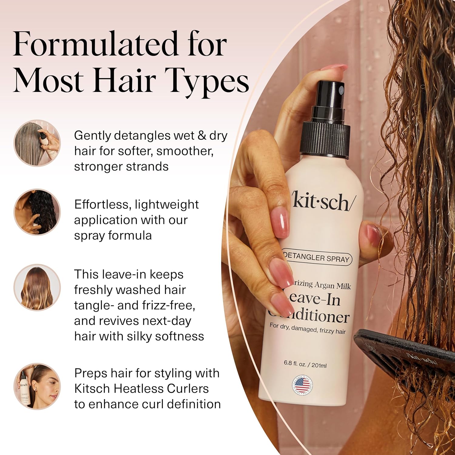 Kitsch Argan Milk Leave In Conditioner Spray – Hair Detangler Spray for Curly, Wavy, Fine, Dry & Damaged Hair - Silicone-Free | Ideal Gifts for Women - 6.3oz - Image 5