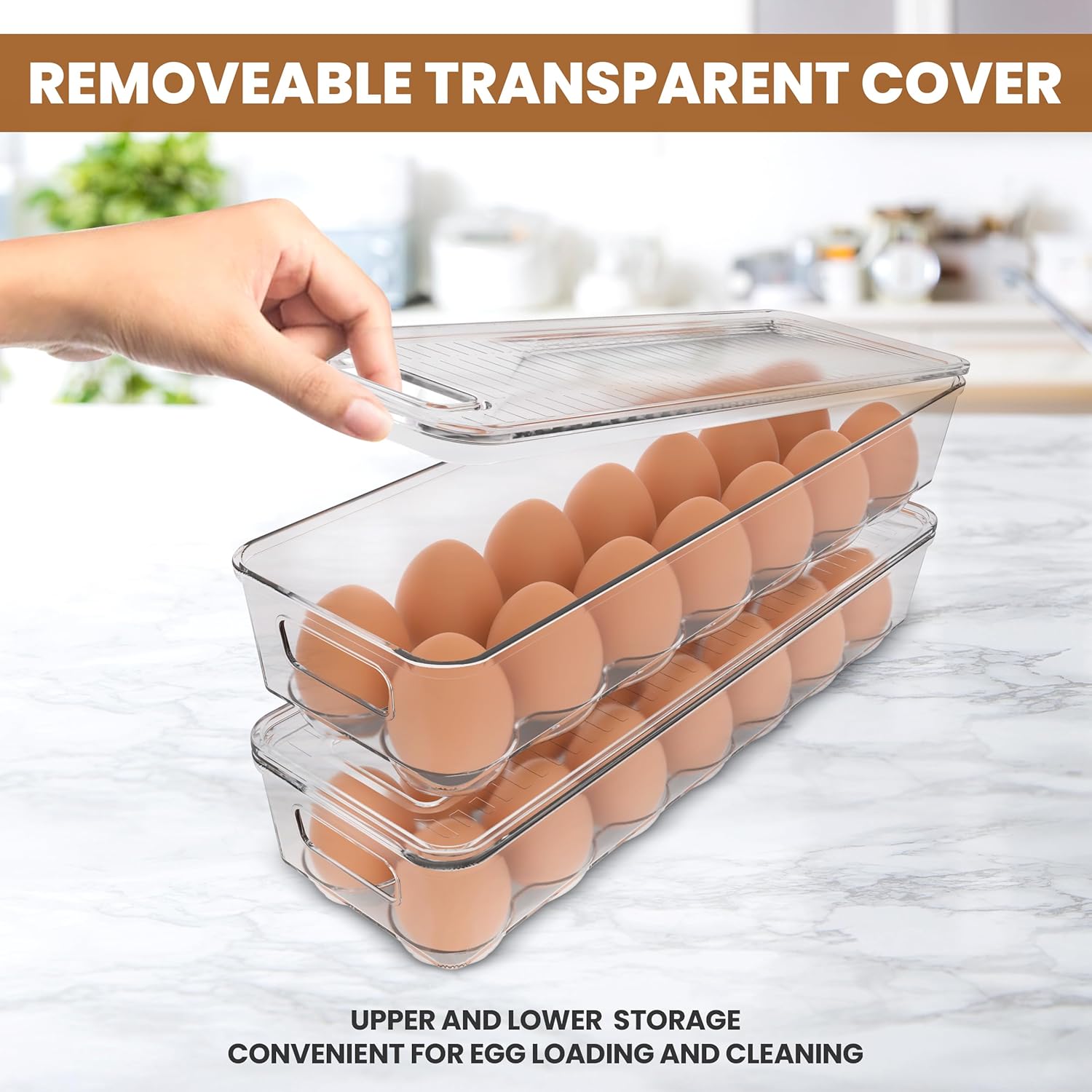 Utopia Home Egg Container With Lid and Handle for Refrigerator Organization- Pack of 2 - Clear Stackable Egg Holder for Kitchen or Pantry Organizers and Storage - Image 7