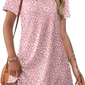 OFEEFAN Summer Dresses for Women 2026 Loose U Neck Short Sleeve Casual Beach Vacation Tshirt Dress Sundresses with Pockets