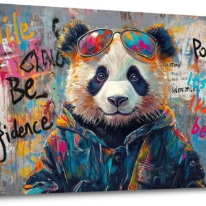 JEAWA Large Canvas Wall Art, Black and White Panda Abstract Graffiti Street Art Pop Modern Paintings Ready to Hang Living Room Bedroom Study Office Inspirational Picture Home Decor 24×48 IN