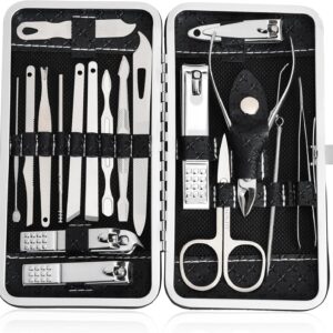 19 in 1 Manicure Set & Nail Clippers Kit, Professional Stainless Steel Grooming Kit for Women & Men, Complete Nail Care Tools with Travel Case, Ideal for Toenail, Pedicure, Home Use or Travel, Black
