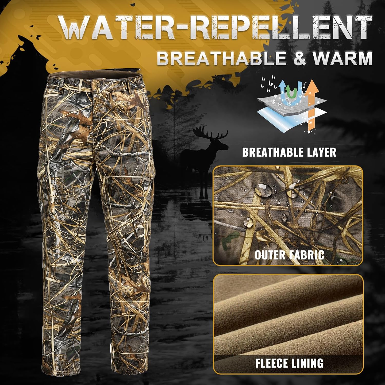 Hunting Pants for Men Camouflage Clothing Gear Windproof Fleece Lined for Winter - Image 5