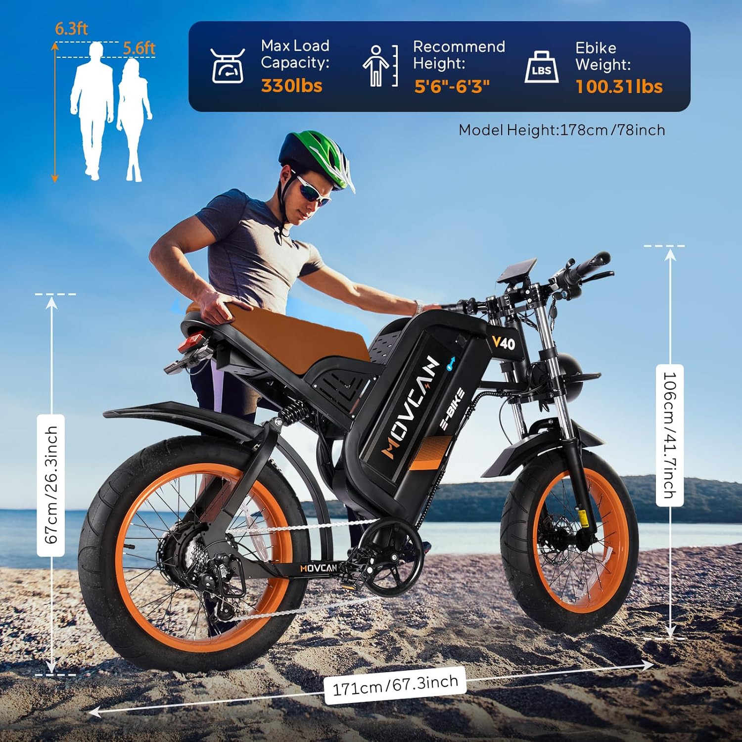 Movcan V40 Electric Bike For Adults,48V25Ah Removable Battery 20” Fat Tire Dirt Bike,1500W Motor 35MPH Top Speed 120 Miles Range Electric Motorcycle,7 Speed Dual Hydraulic Brake Ebikes For All-Terrain - Image 6