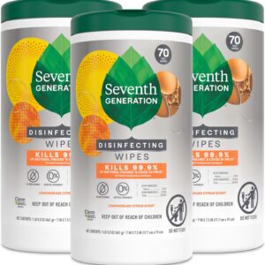 Seventh Generation Disinfecting Multi-Surface Wipes, Lemongrass Citrus, 70 Count, Pack of 3 (Packaging May Vary)