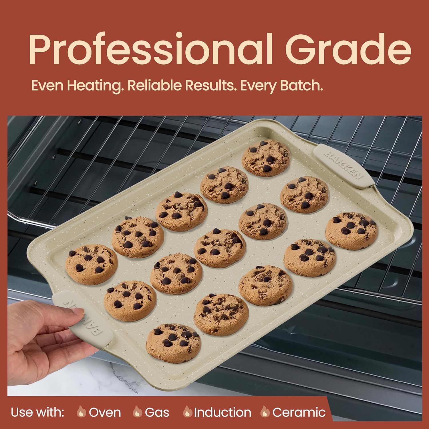 6-Piece Deluxe Nonstick Baking Pan Set - Professional Grade Carbon Steel Bakeware with White Marble Coating & Silicone Handles - Image 3