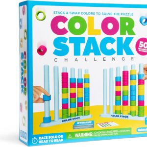 Color Stack Challenge by Relatable – A Fast-Paced Color Matching Puzzle Game for Fun Parties and Family Game Night. Includes 2 Stack Racks, 50 Challenge Cards, 80 Rings & Instructions.