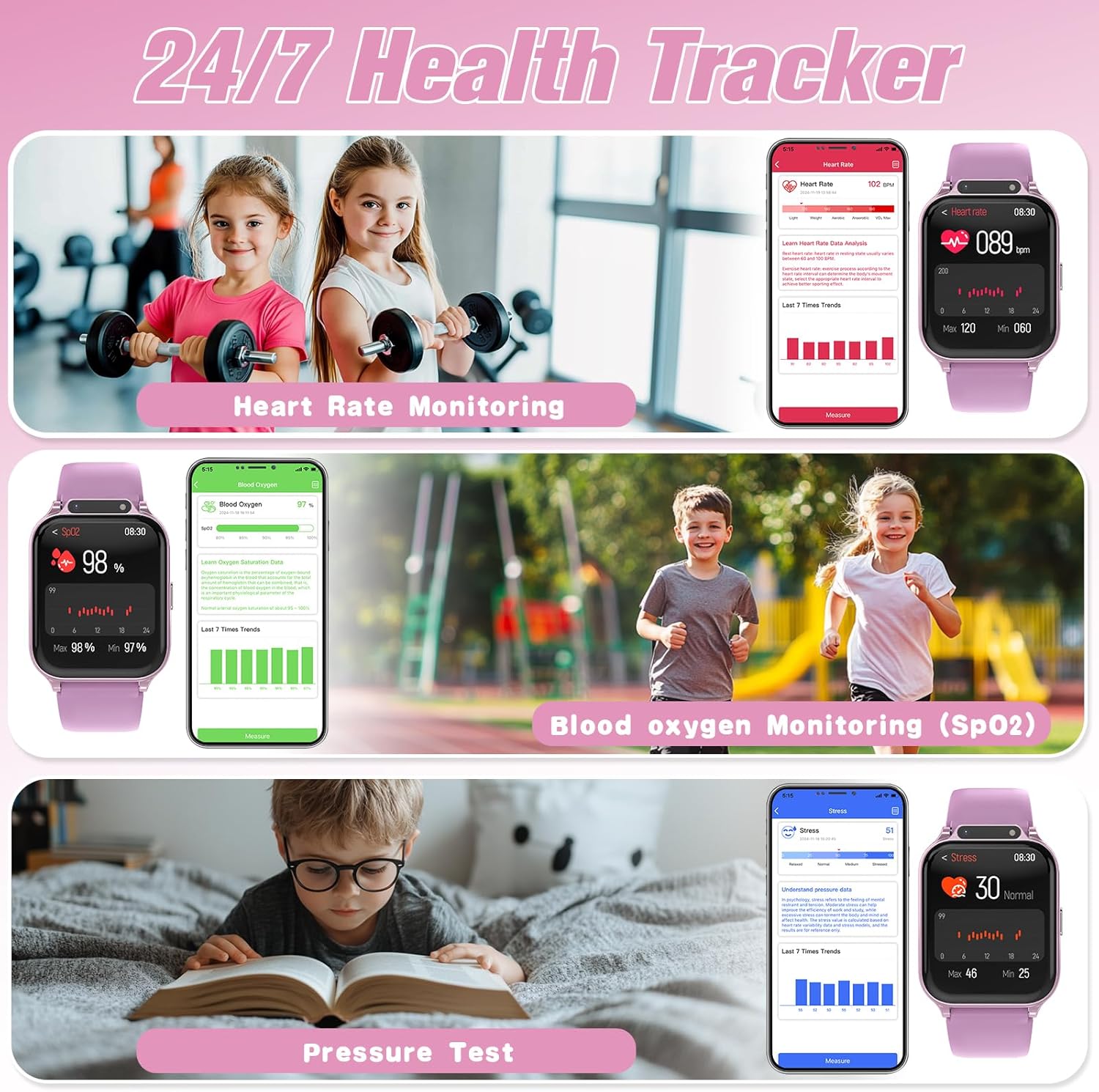 Smart Watch for Kids 1.85" with Fitness Tracker, Sleep Monitor, 22/100+ Sport Modes, DIY Dial, IP68 Waterproof, Step Counter, Heart Rate, Camera, with/Without APP, Gift for 3-12 Years Old Boys Girls - Image 2