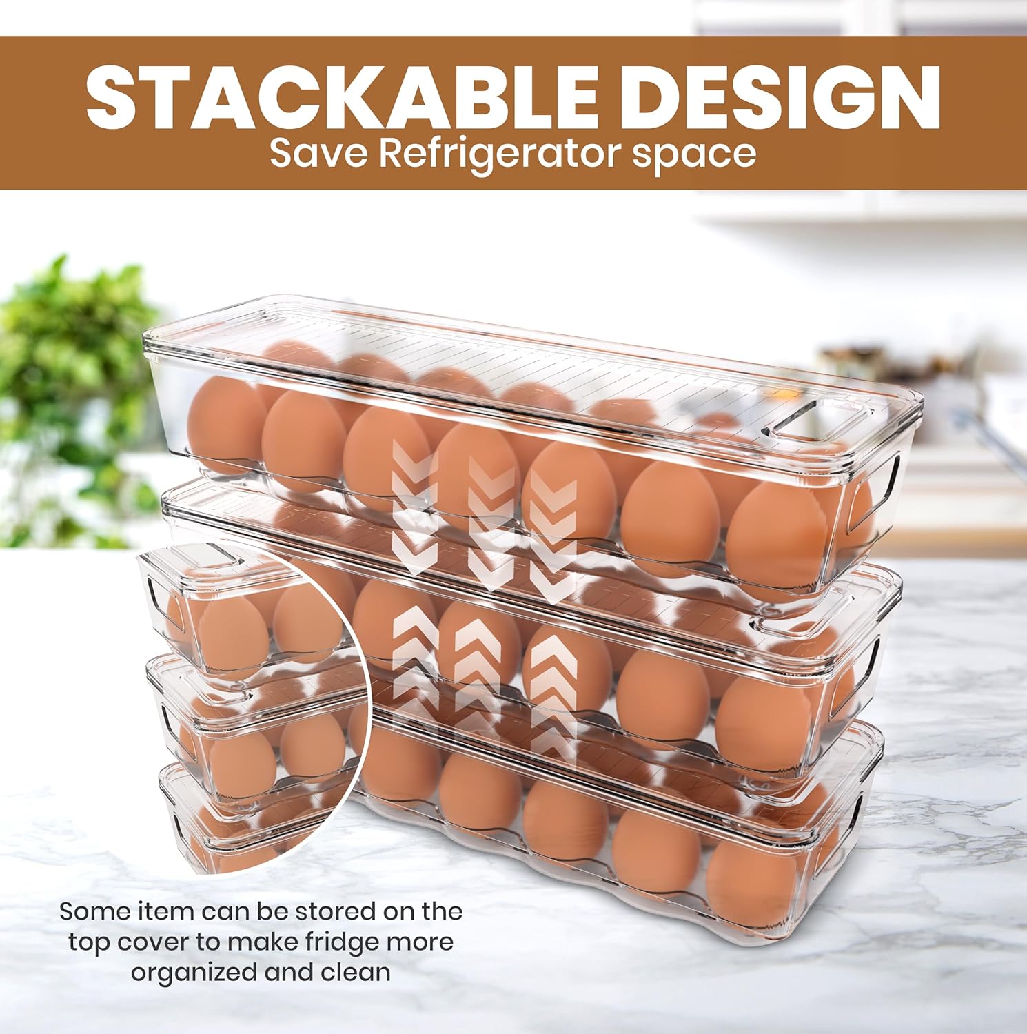 Utopia Home Egg Container With Lid and Handle for Refrigerator Organization- Pack of 2 - Clear Stackable Egg Holder for Kitchen or Pantry Organizers and Storage - Image 6