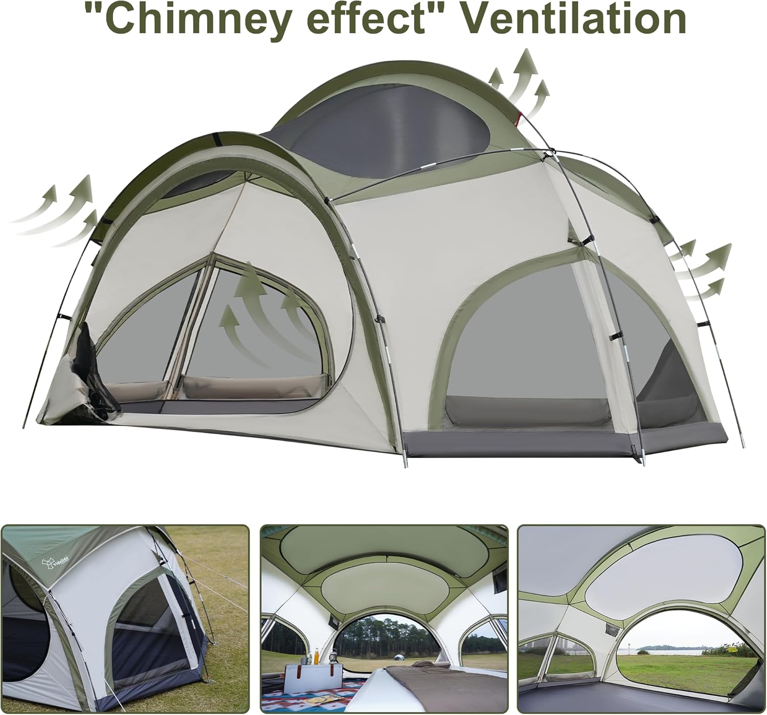 Vidalido 3-4 Person Camping Tent with 2 Large Mesh Door 4 Mesh Window Family Tents, Double Layer Waterproof Portable Easy Setup Camp Tent, Canvas Dome Tents for Camping Outdoor Hiking and Backpacking - Image 6