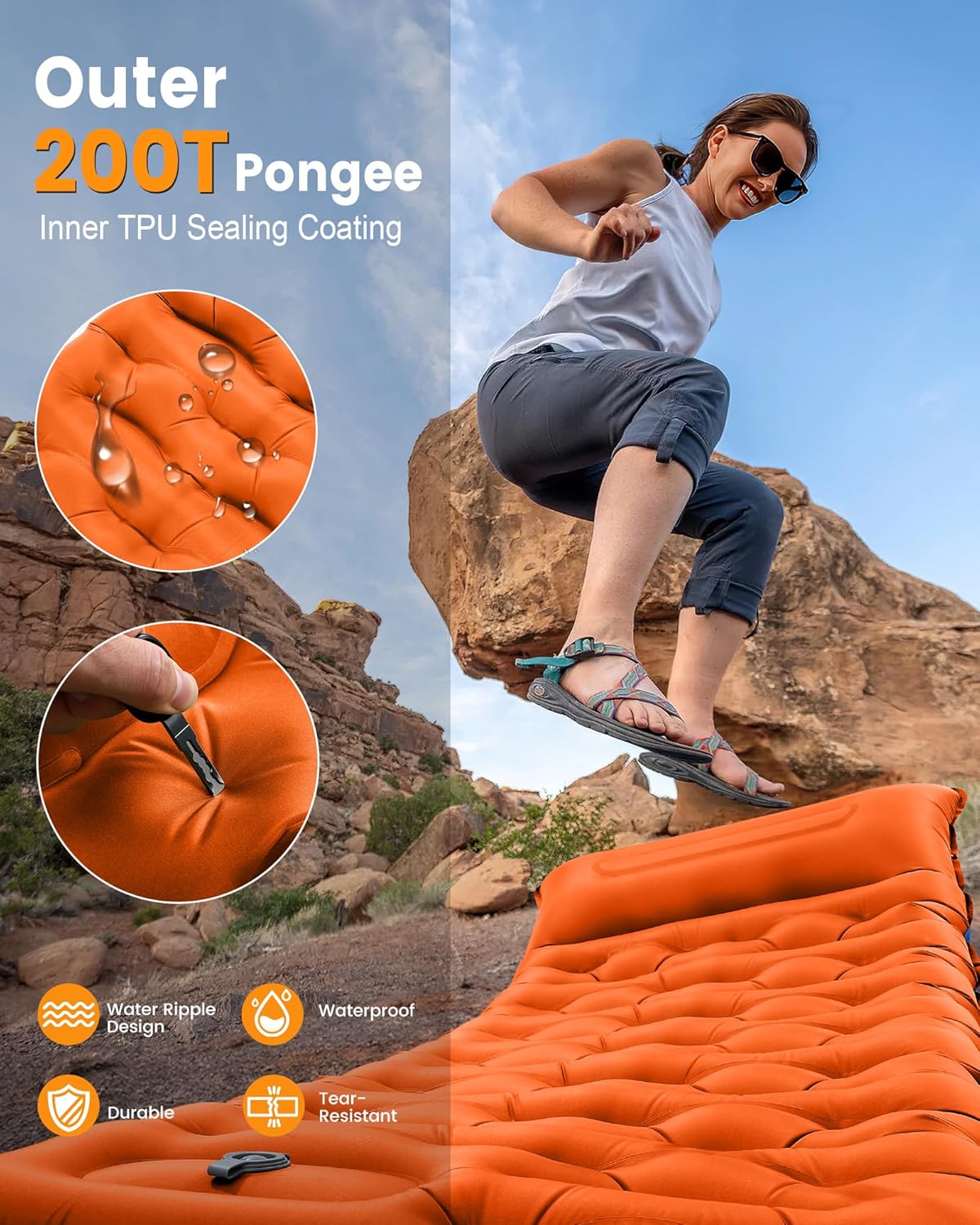 Camping Sleeping Pad,5.9 Inch Thick Camping Mat with Built in Pillow and Foot Pump,Self Inflating Sleeping Pad Ultralight for Camping Backpacking Tent(Green - Image 4