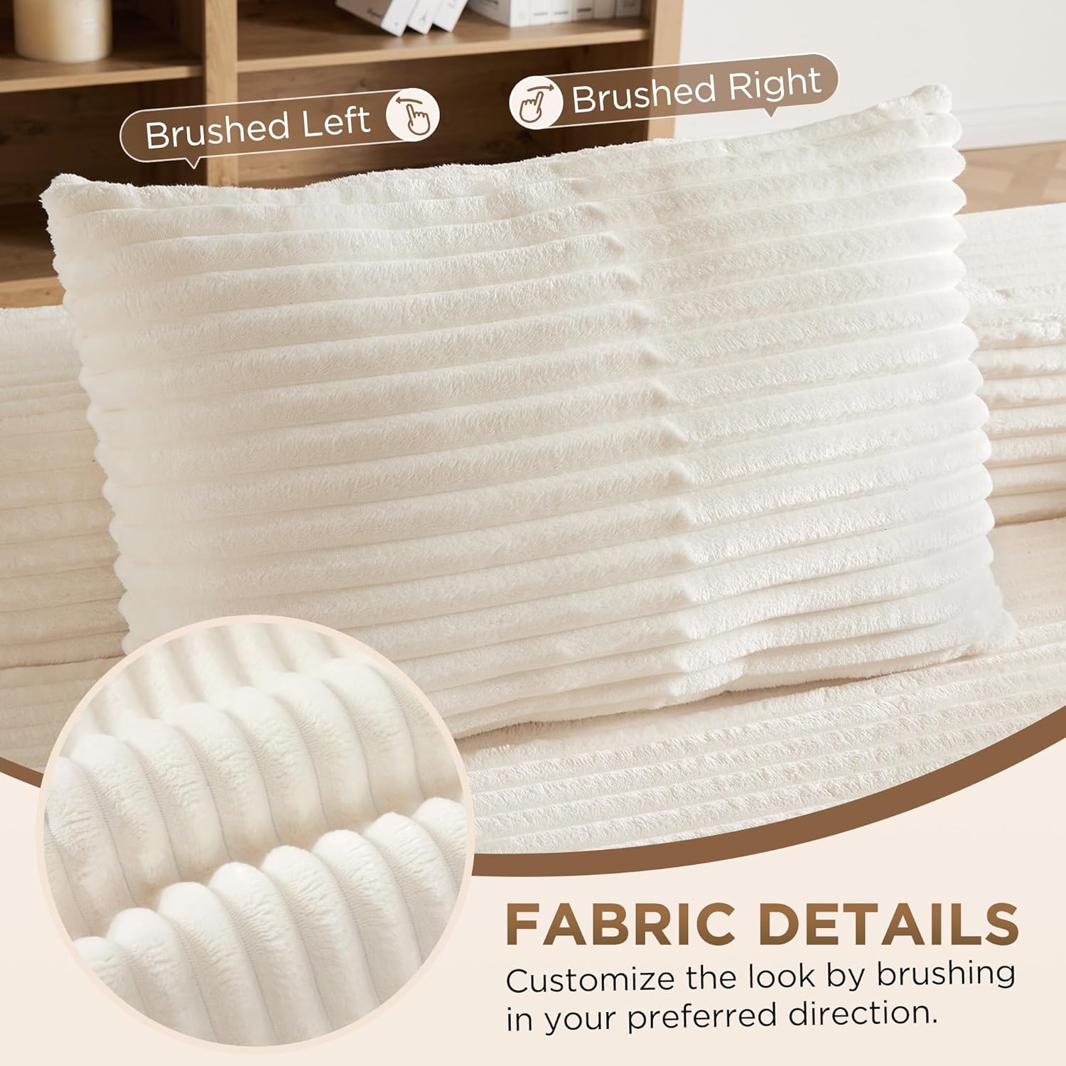 Modular Compressed Sectional Sofa Set – Velvet Corduroy Upholstery, Convertible Couch with Cup Holders and Pillows for Living Room, Beige - Image 5