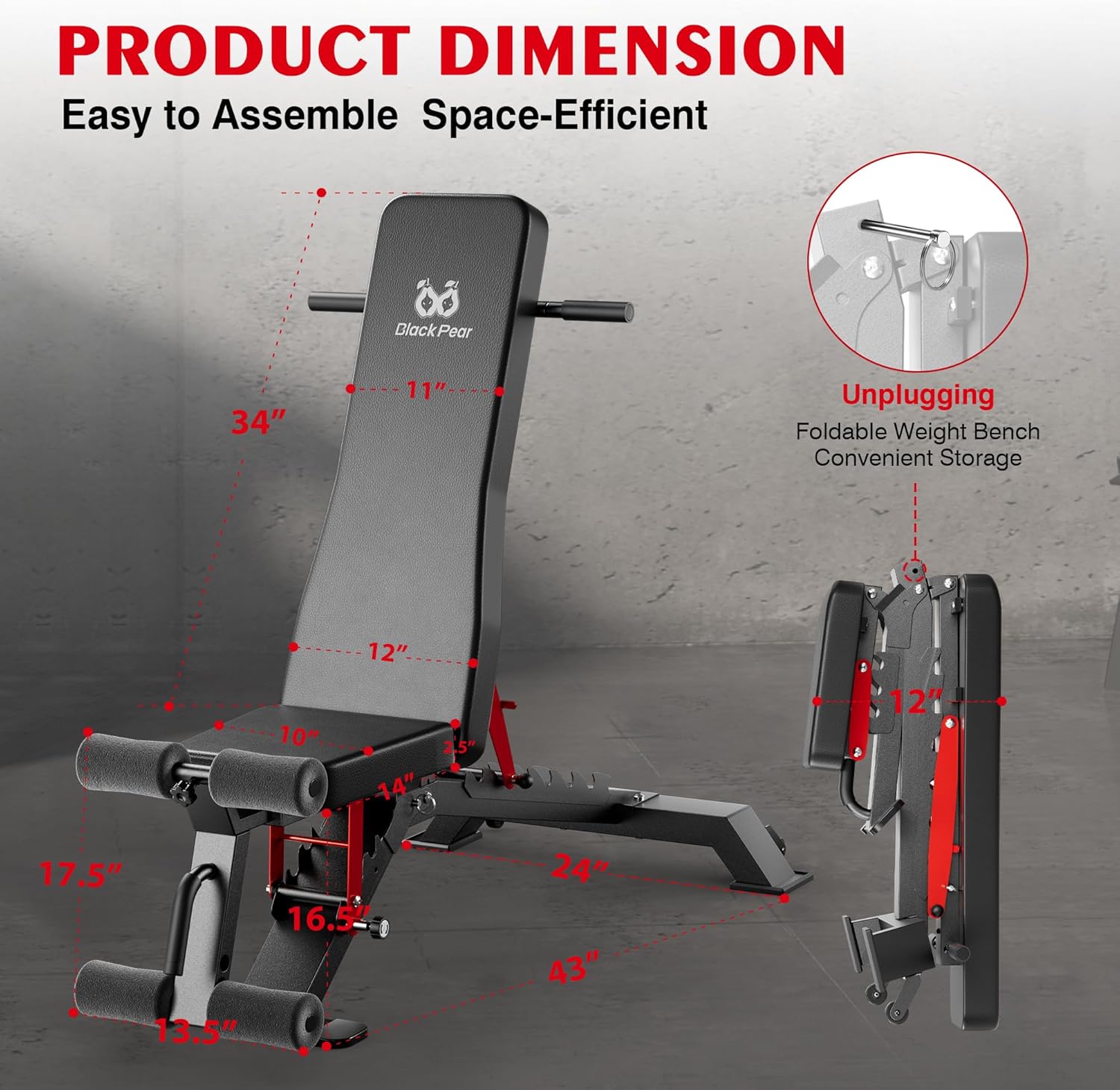 Adjustable Weight Bench - Foldable Workout Bench for Home Gym, PRO Heavy Duty 1300lb Capacity Full Body Strength Training with 8-Level Incline/Flat/Decline Positions & Space-Saving - Image 7