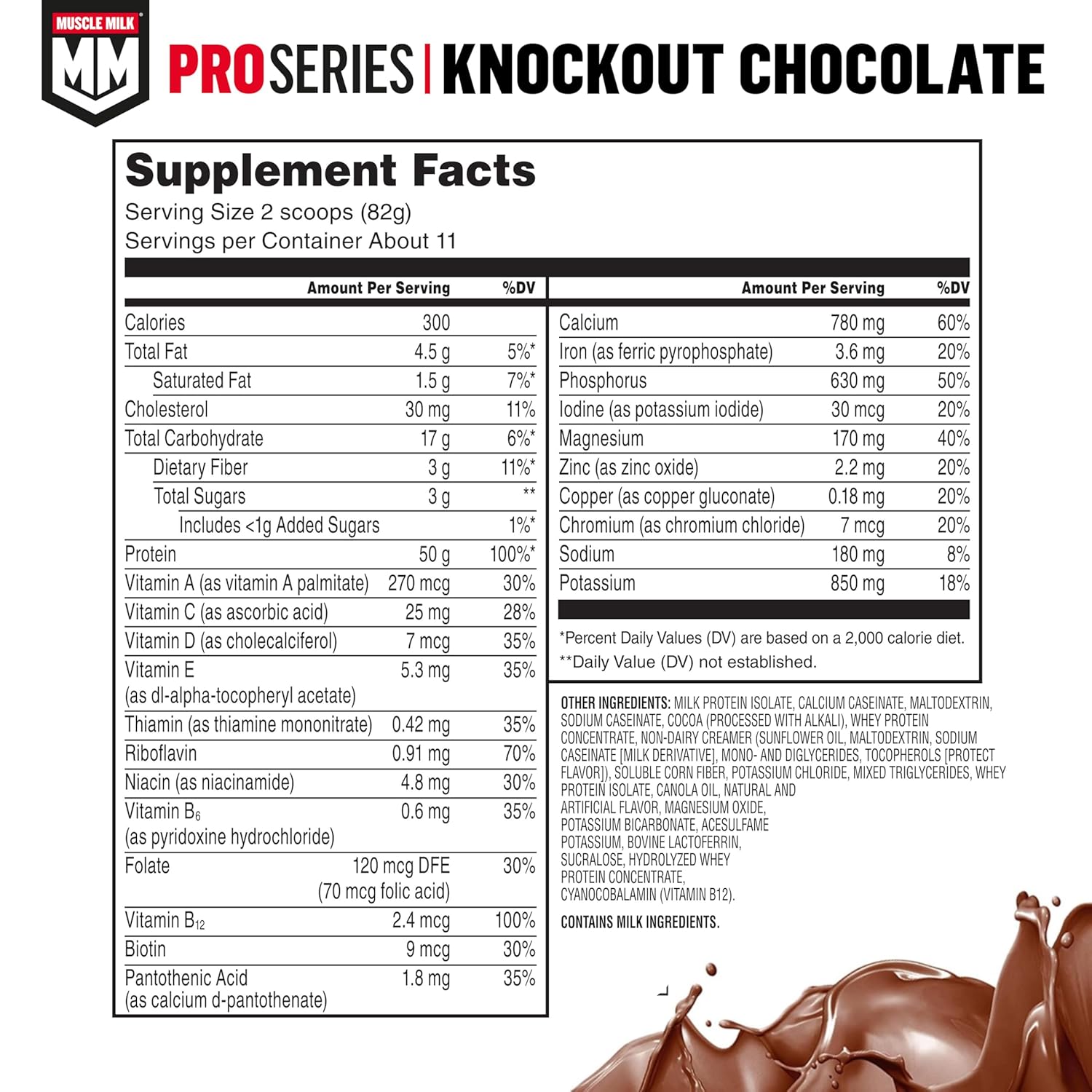 Muscle Milk Pro Series Protein Powder Supplement,Knockout Chocolate,2 Pound,11 Servings,50g Protein,3g Sugar,20 Vitamins & Minerals,NSF Certified for Sport,Workout Recovery,Packaging May Vary - Image 2
