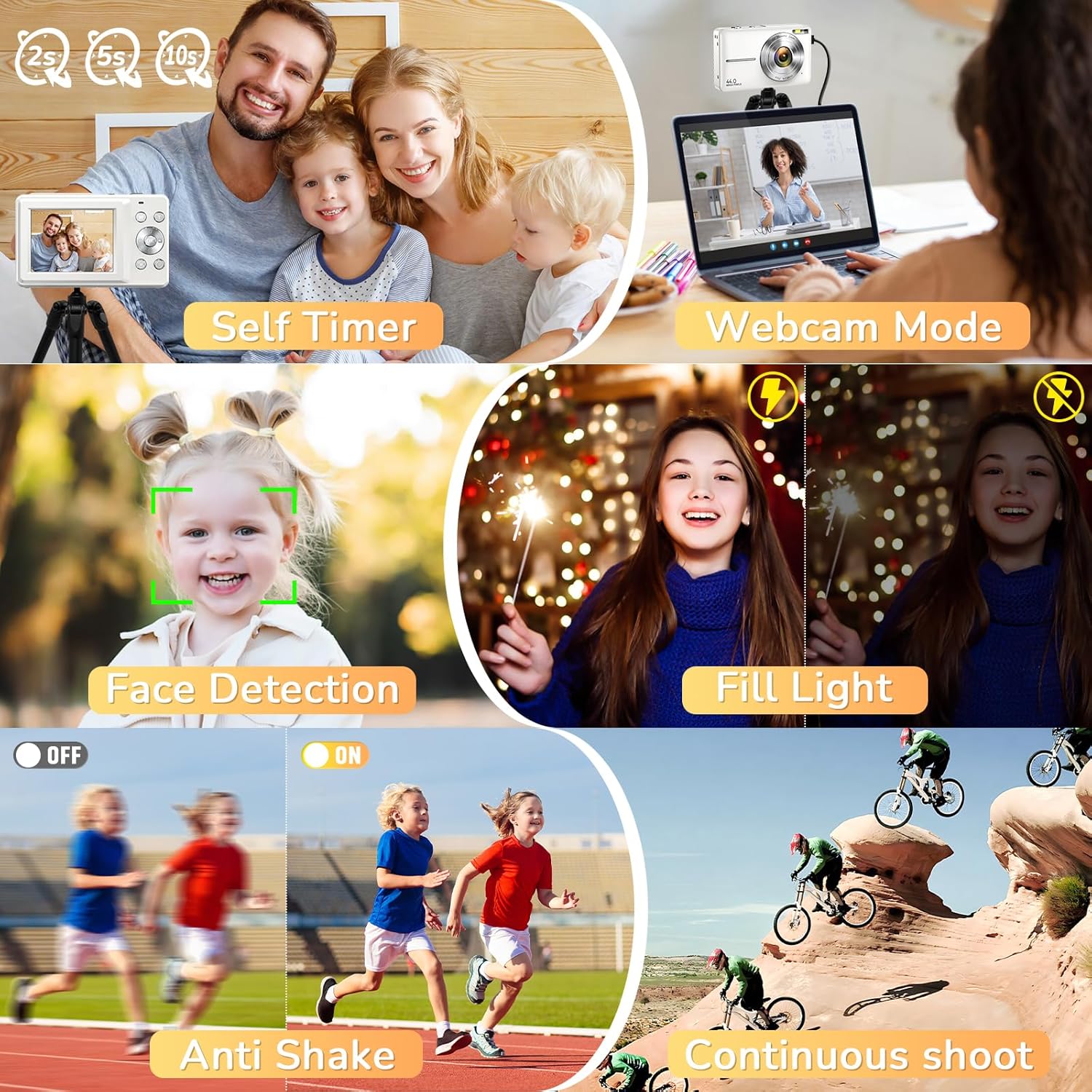 Digital Camera, Jukanur Upgraded Camera for Kids with 32GB Card, 16X Zoom, Point and Shoot Digital Camera with Anti-Shake, Timestamp, Flashlight, Portable Travel Camera for Teens Girls,Boys, White - Image 6