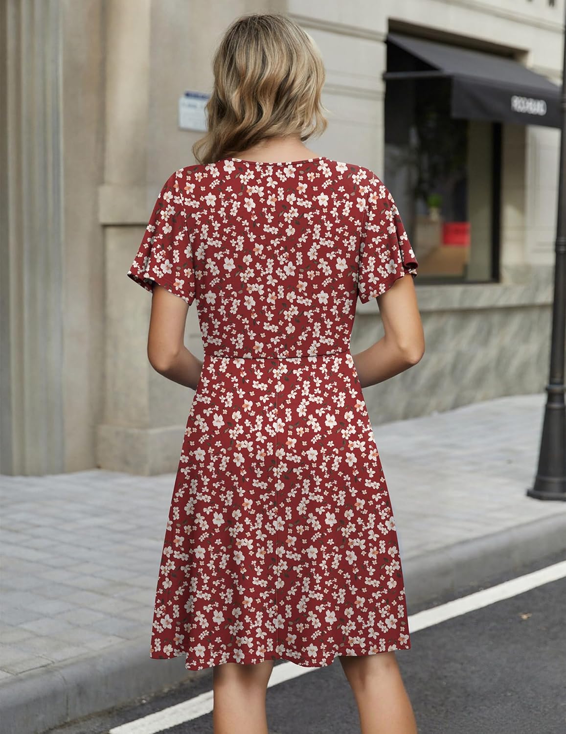 Zeagoo Womens Summer Sundress Ruffle Short Sleeve Casual Dresses V Neck Floral Wrap A-Line Party Dress with Pockets - Image 5