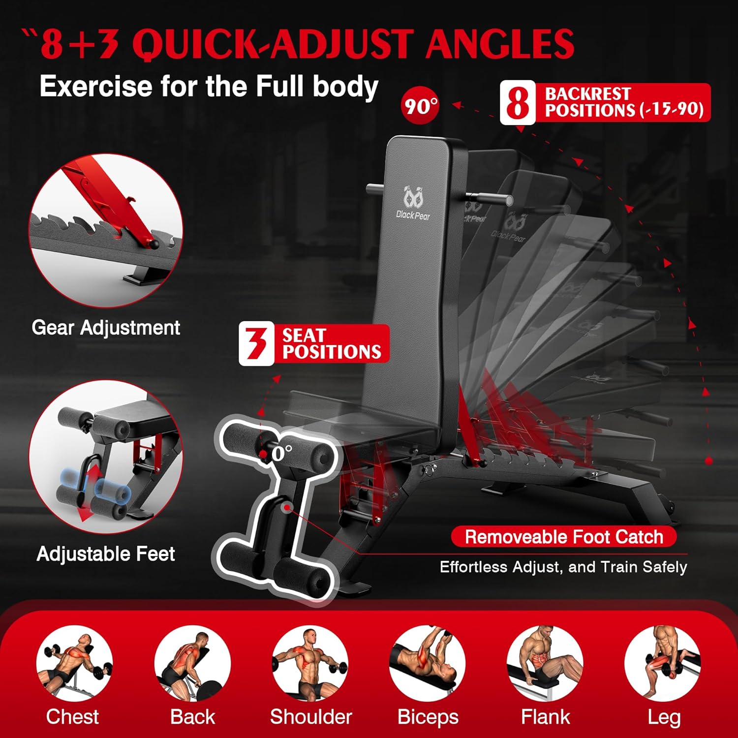 Adjustable Weight Bench - Foldable Workout Bench for Home Gym, PRO Heavy Duty 1300lb Capacity Full Body Strength Training with 8-Level Incline/Flat/Decline Positions & Space-Saving - Image 2