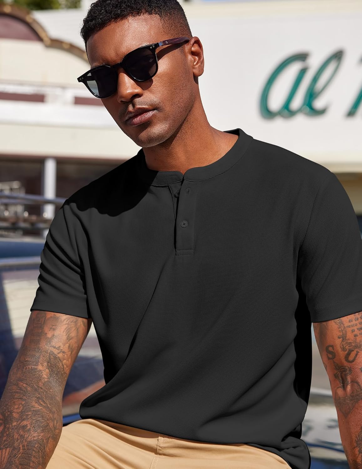 COOFANDY Men's Henley Shirts Short Sleeve Texture Casual Button Henley Summer Classic Basic Tee Shirts - Image 7