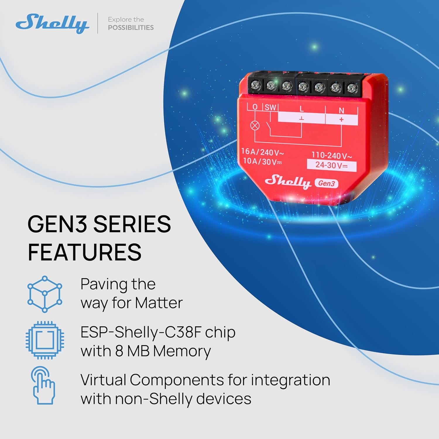 Shelly 1PM Gen3 | WiFi Smart Relay Switch with Power Metering, 1-Channel 16A | Home Automation | Compatible with Alexa & Google Home | iOS Android App | No Hub | Wireless Lighting Control - Image 8