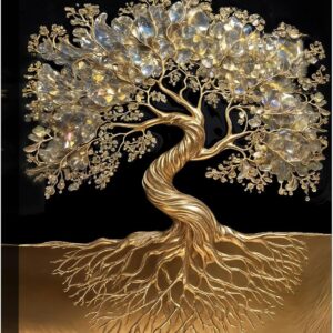 TAILORED CANVASES Tree of Life Wall Decor – Luxury Canvas Artwork with Healing Crystal Design, Minimalist Theme for Living Room, Large Spiritual Print, Crystal Tree Decorations, Modern Accent 12×18