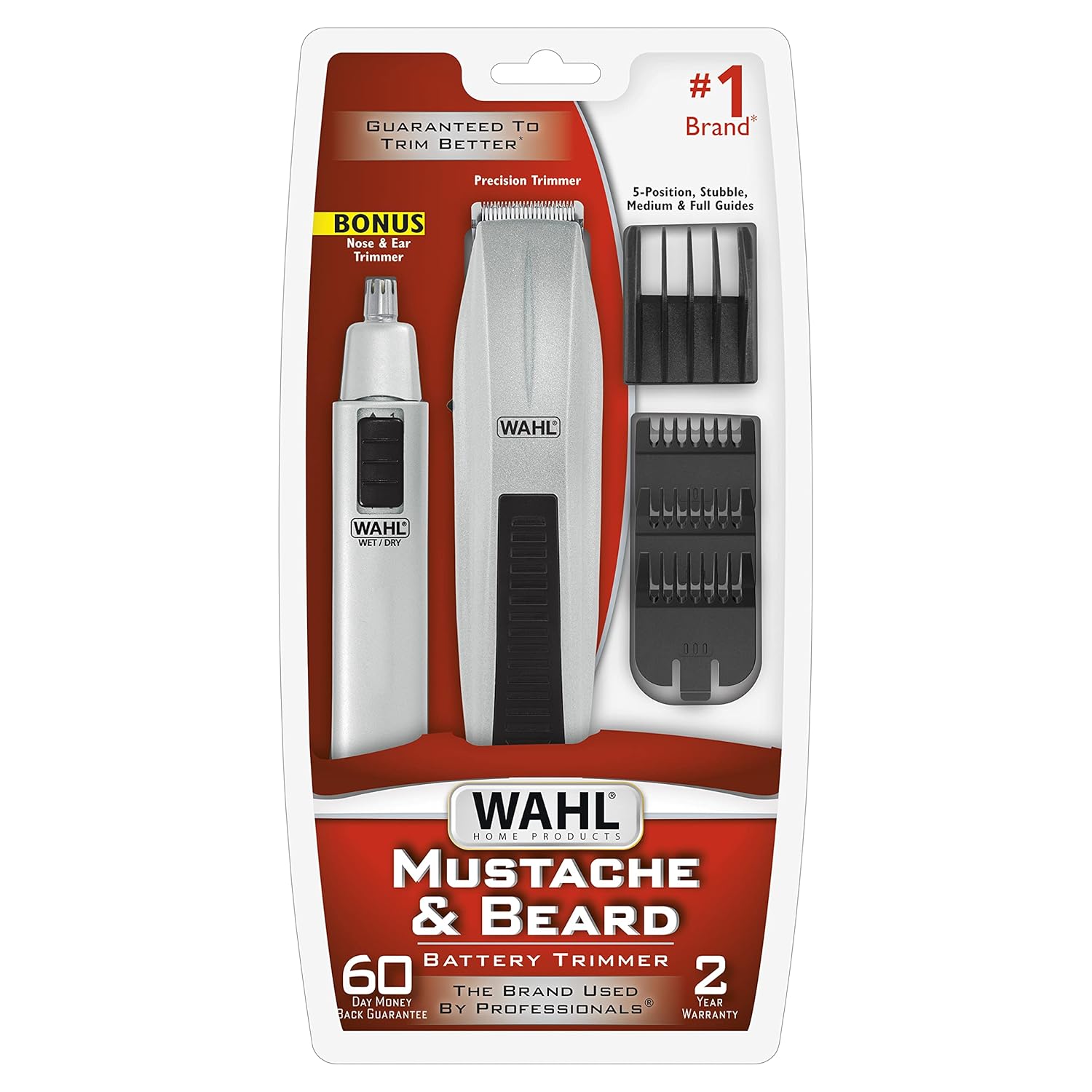 Wahl Beard Trimmer for Men - Battery Operated Facial Hair Grooming Set for Mustaches, Beard, Neckline, Light Detailing and Grooming with Bonus Battery Nose & Ear Hair Trimmer - Model 5537-420 - Image 9