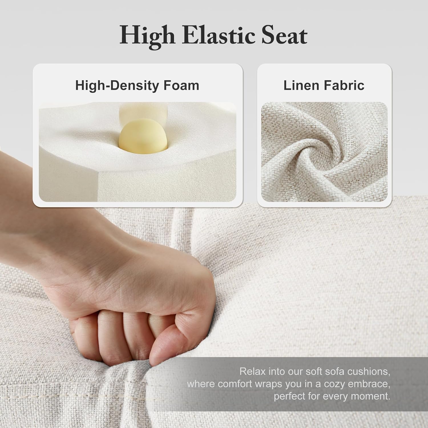 3 Seater Sofa Couch with Deep Seats, 89" Mid Century Modern Upholstered Sofa with Armrests, Comfy Couches for Living Room, Bedroom, Apartment and Office (Beige) - Image 7