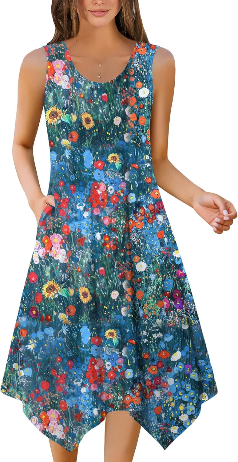 Zeagoo Womens Casual Dress for Summer Tank Dress Loose Flowy Beach Dress with Pockets Hankerchief Flare Midi Sundress 2026 - Image 2