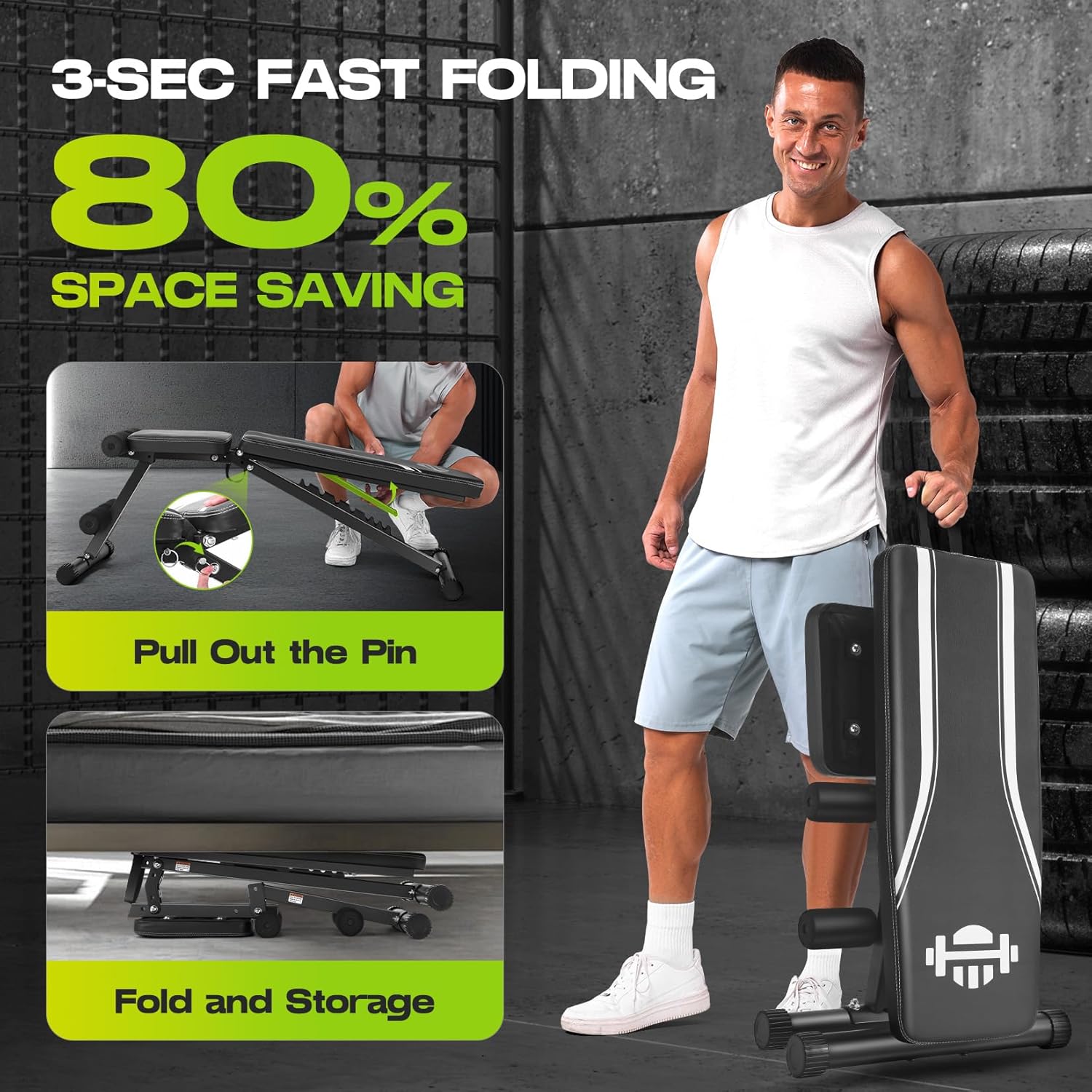 ANCHEER Basic Weight Bench for Home Gym, 660LBS Fast Foldable Workout Bench Press for Home Gym with 8 Adjustable Backrests Incline/Flat/Decline Full Body Strength Training - 2025 Upgrade - Image 2