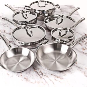BergHOFF Belly Shape 18/10 Stainless Steel 12Pc Cookware Set, Metal Lids, Fast, Evenly Heat, Induction Cooktop Ready