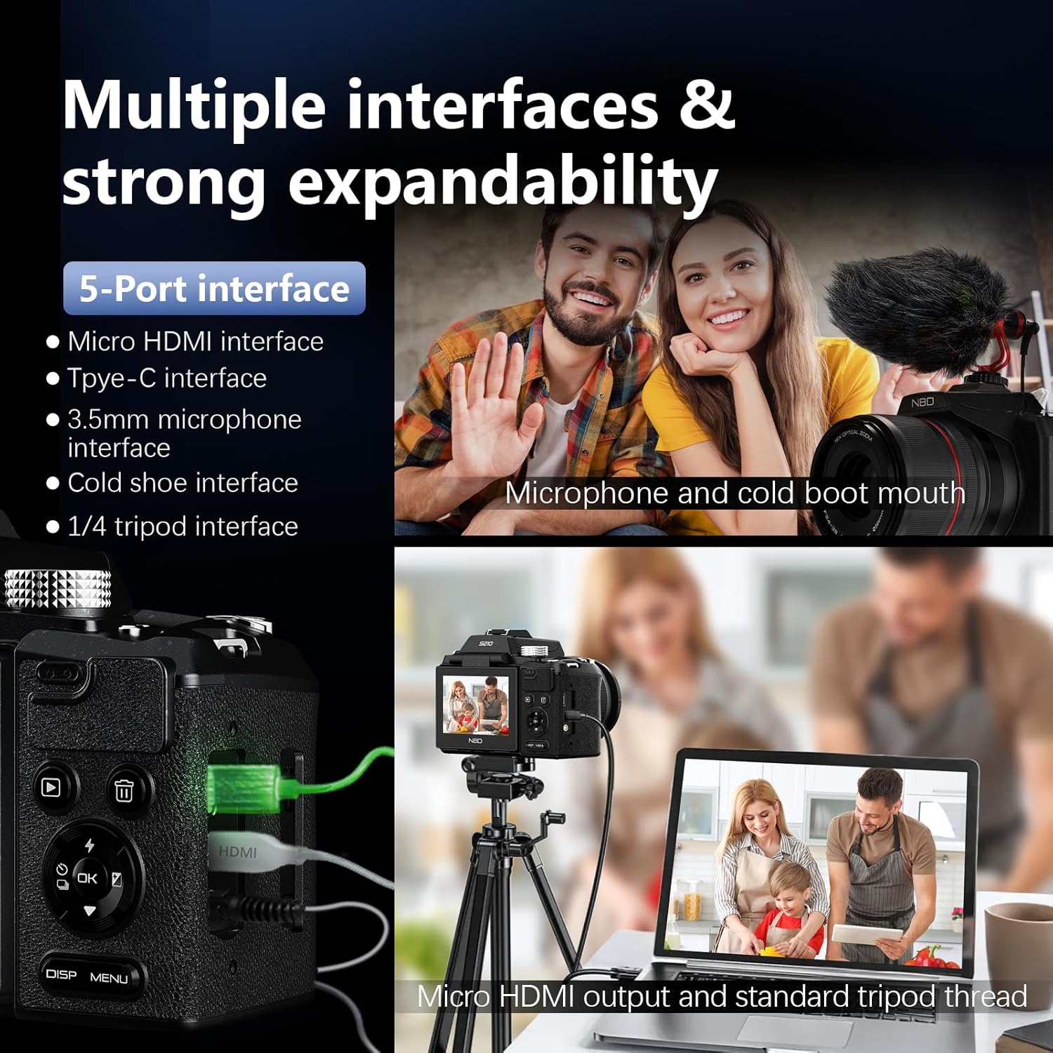 NBD 8K Digital Cameras for Photography,64MP Vlogging Cameras,16X Optical Zoom Travel Point and Shoot Digital Cameras Fotograficas with 180°Flip Screen,58mm Lens,2 Batteries,64GB Card(Black) - Image 7