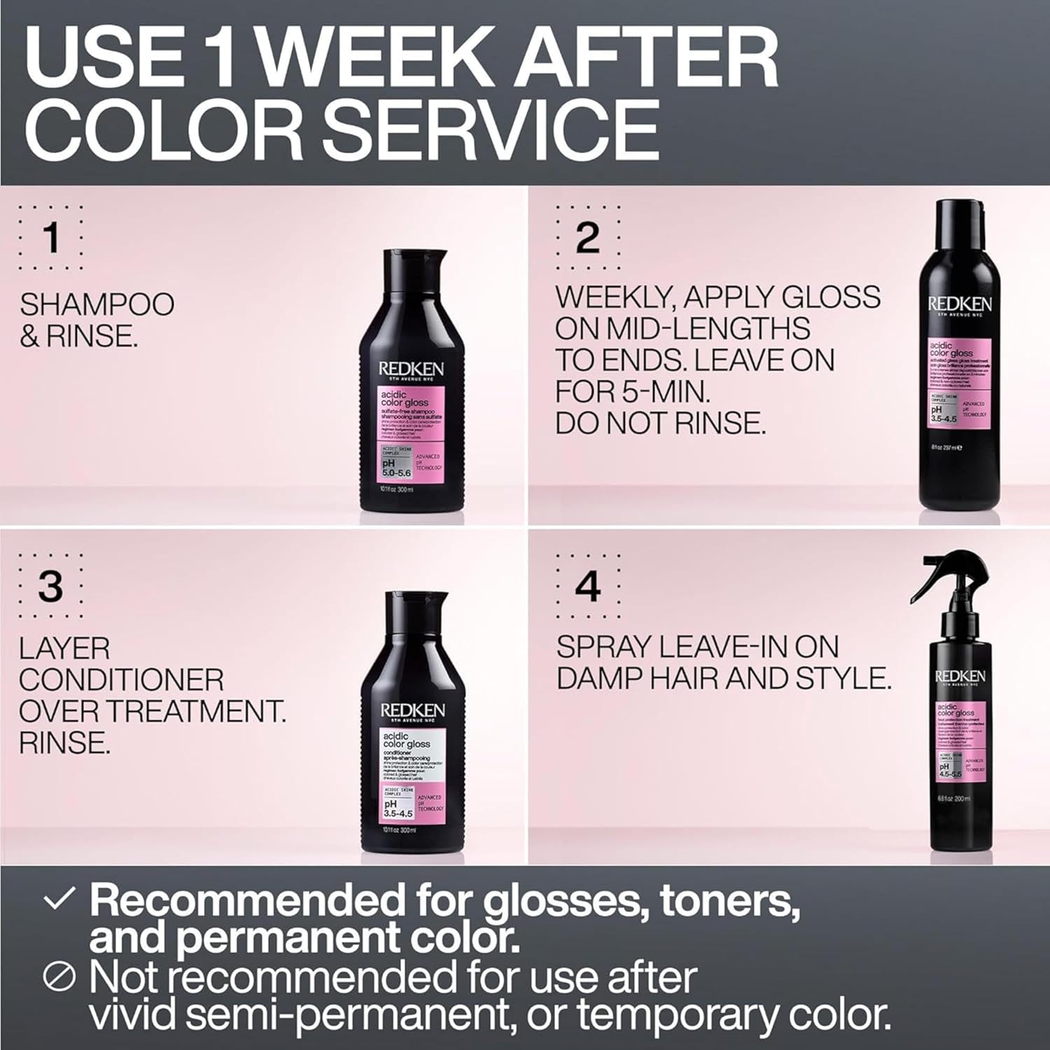 Redken Acidic Color Gloss Heat Protection Leave-In Treatment Spray For Color-Treated Hair - Conditions and Adds Shine, With Heat Protection - Image 5