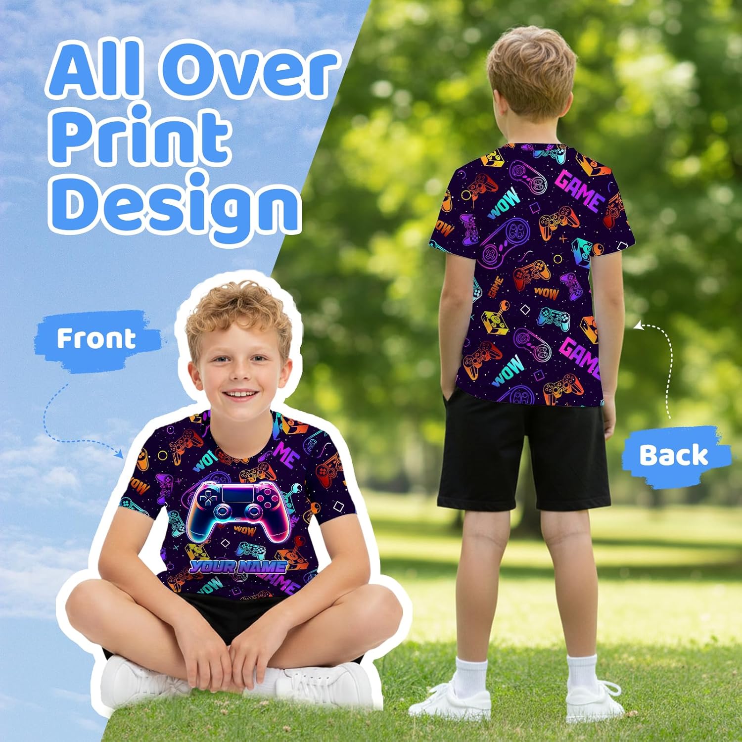 Boys Custom Name T-Shirt Kids Ages 4-14 | Personalized Graphic Tee Soft Breathable Polyester Durable for School Play - Image 4