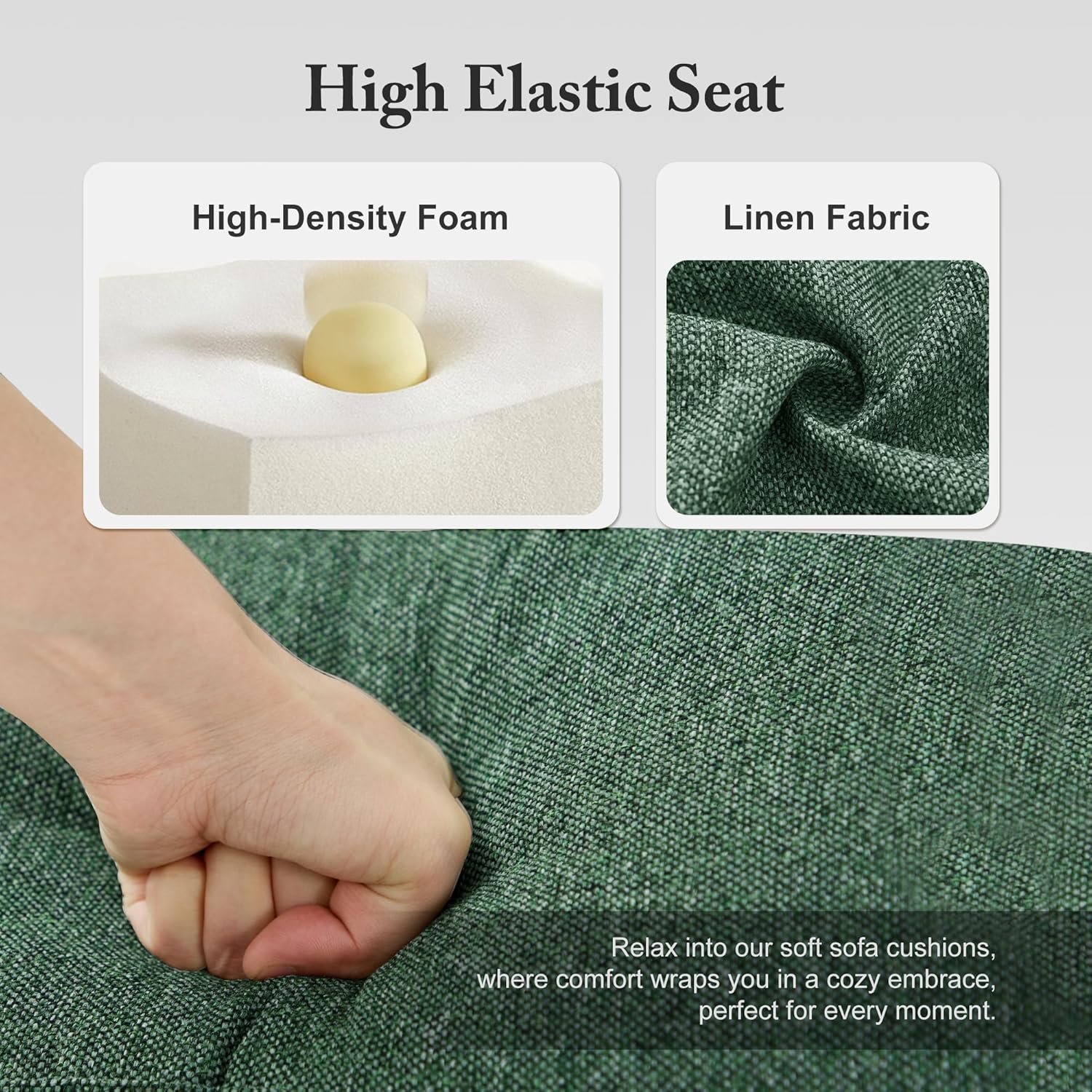 3 Seater Sofa Couch with Deep Seats, 89" Mid Century Modern Upholstered Sofa with Armrests, Comfy Couches for Living Room, Bedroom, Apartment and Office (Green) - Image 7