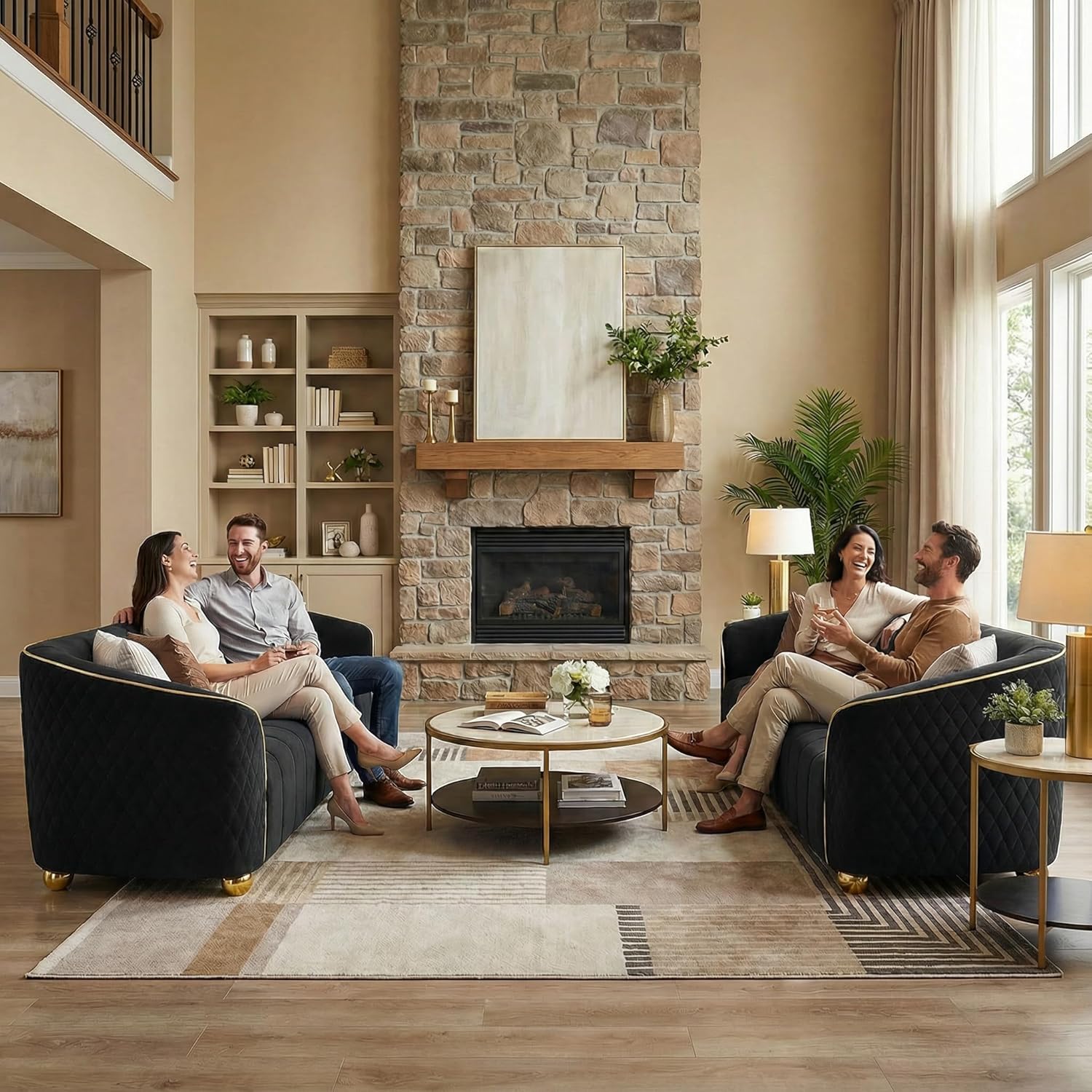 2-Piece Velvet Sofa Set - Two 85" 3-Seaters, Modern Plush Spring Cushions, Solid Wood Frames, Spacious Deep Seats Couch for Small Apartment, Family Living Room & Home Office (Black, 3S+3S) - Image 8