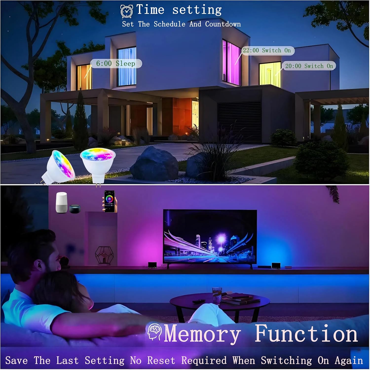 Smart MR16 LED Bulb Dimmable Color Changing, 12V Gu5.3 Bi-pin Base, WiFi & Bluetooth LED Bulbs Work with Alexa Google, Color Changing Sync with Music, for Living Room, Bedroom, Office,Hotel etc. 2Pack - Image 4