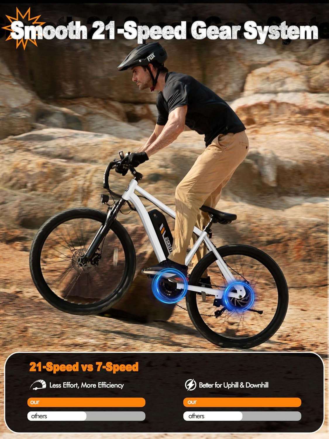 M200 Electric Bike for Adults – 21-Speed Gear 27.5" Mountain E-Bike, 1200W Peak Brushless Motor 28MPH, 48V 10.4Ah&13Ah Removable Battery, Up to 55-65 Miles Range, Step Over Commuter E-MTB, NFC Unlock - Image 5