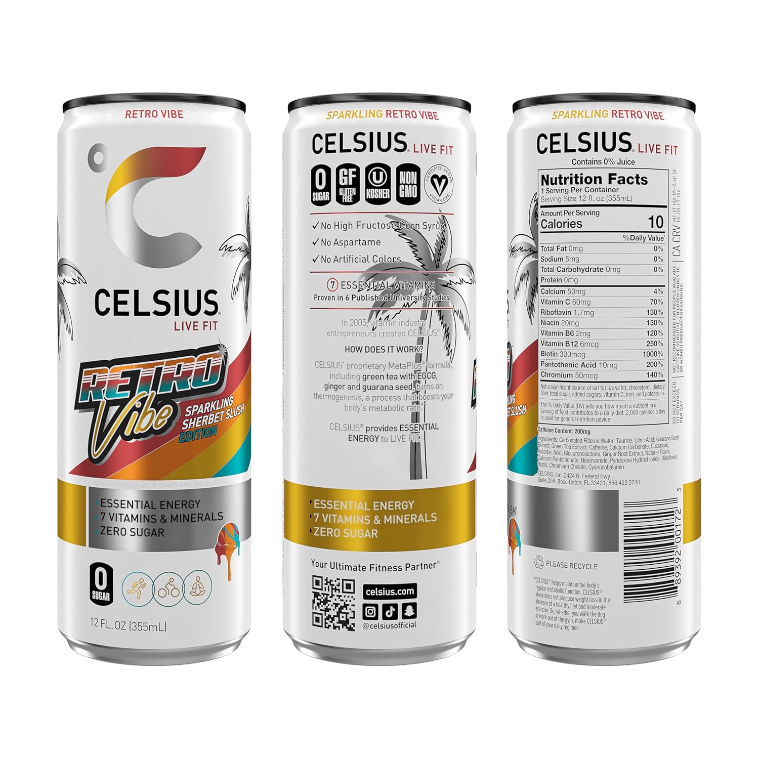 CELSIUS RETRO VIBE Sparkling Sherbet Slush, Sugar Free Energy Drink, 12 Fl Oz (Pack of 12) - Image 2