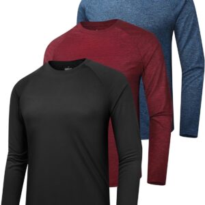 clothin 3 Pack Long Sleeve Shirts for Men/Mens Workout T-Shirts Moisture Wicking Lightweight