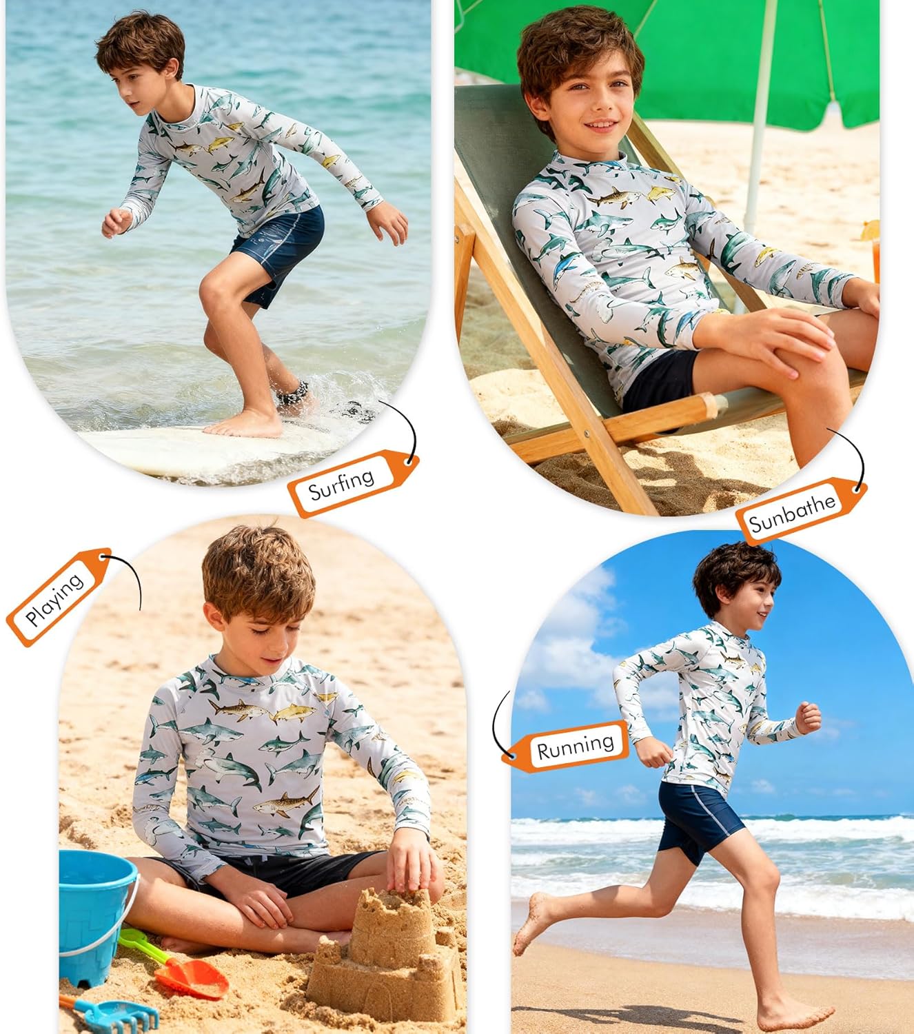 UNIFACO UPF 50+ Little Boys Long Sleeve Rash Guard Swim Shirt Premium Sun Shirt for 1-8 Years - Image 3