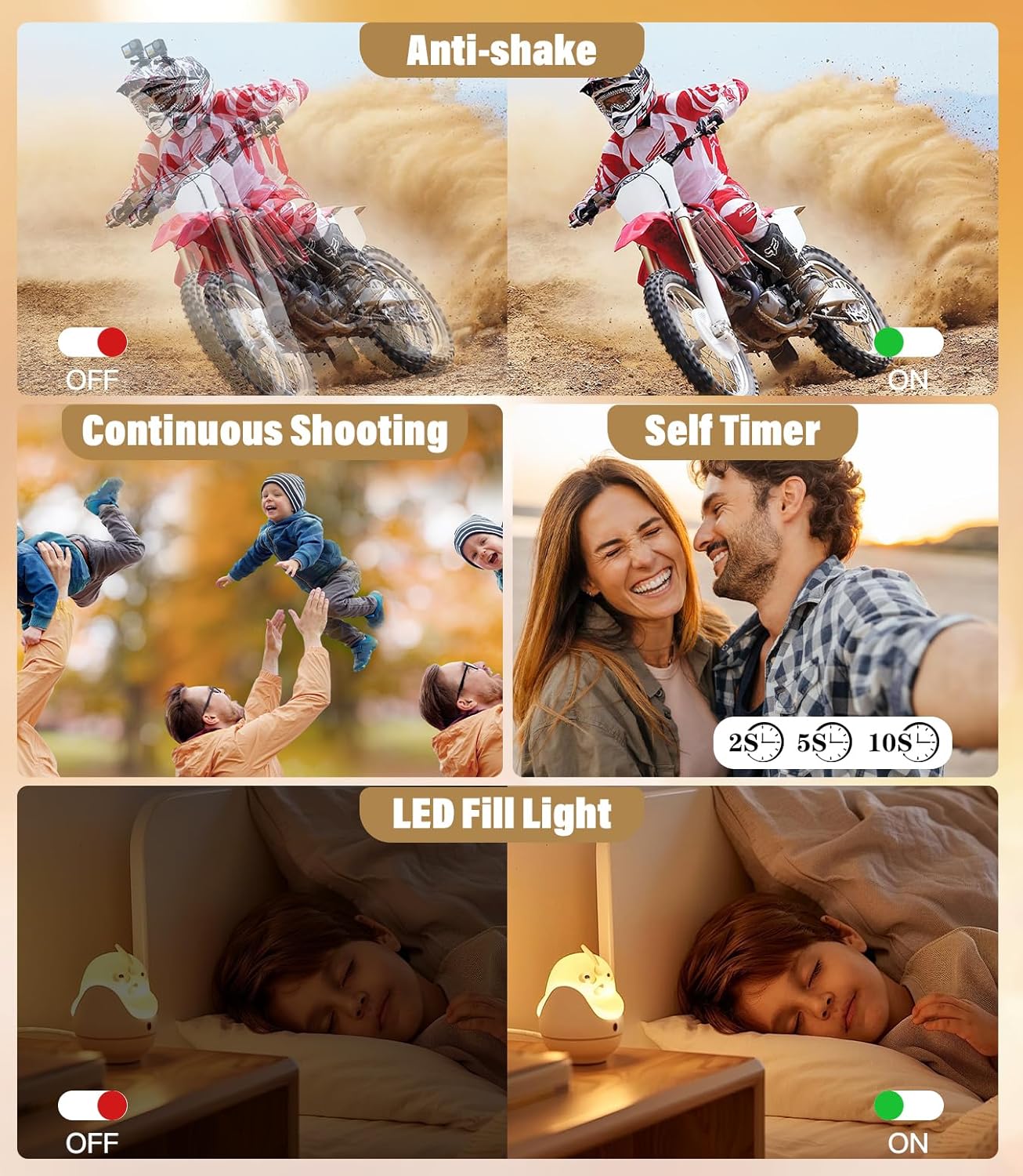 2025 New Digital Camera, 56MP FHD 1080P for Kids with 16x Digital Zoom Anti Shake, Face Detect, Smile Capture, 32GB TF Card, Battery, Lanyard, a Great Gift for Boys & Girls(Purple) - Image 5