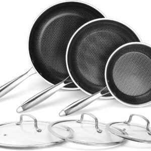 Non Stick Frying Pans Set 8, 10, and 12 Inch 6 Pcs Skillet with Tempered Glass Lids, Stay-cooling Handle, PFOA Free Non Toxic Dishwash & Oven Safe Kithchen Cookware Set Compatible All Cooktops