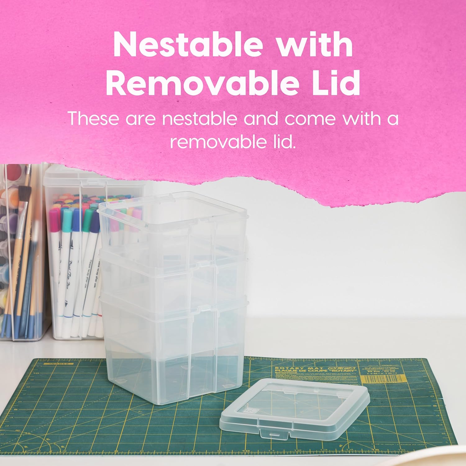 IRIS USA Vertical Plastic Flip Top Storage Containers Bins with Lids for Pantry, Home, Office, Organization, Large, Stackable Hinged Organizer with Latches, Clear, 6 Pack - Image 7