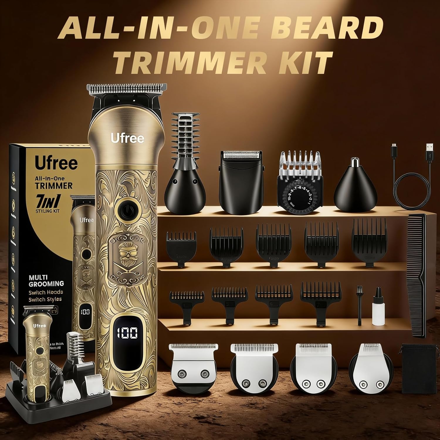 Ufree Beard Trimmer for Men, Electric Razor Shaver, Cordless Hair Clipper Shaving Kit for Mustache Body Nose Ear Hair Facial, Adjustable Beard Grooming Kit Birthday Gifts for Men - Image 9